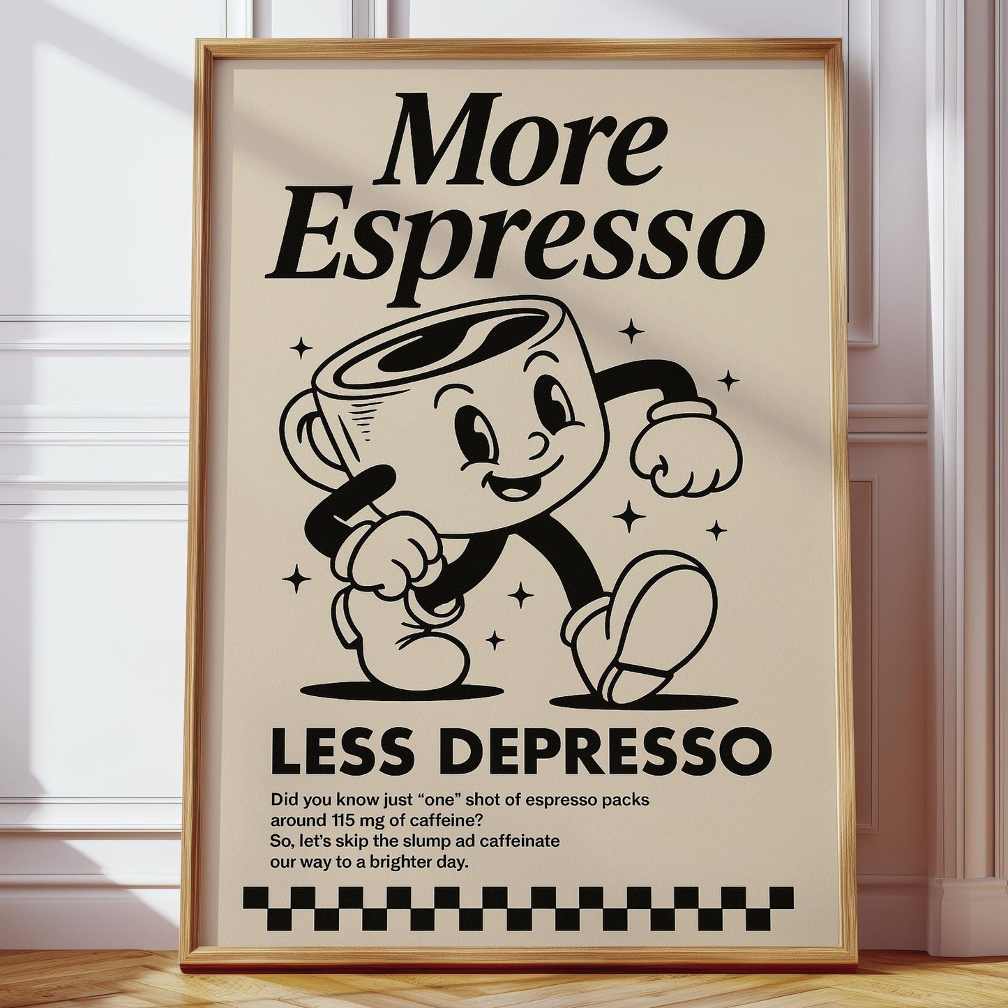 More Espresso, Less Depresso – Vintage Kaffee Poster Kunstdruck