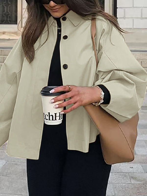 French-style Khaki Workwear Trench Coat Loose-fitting Mid-length