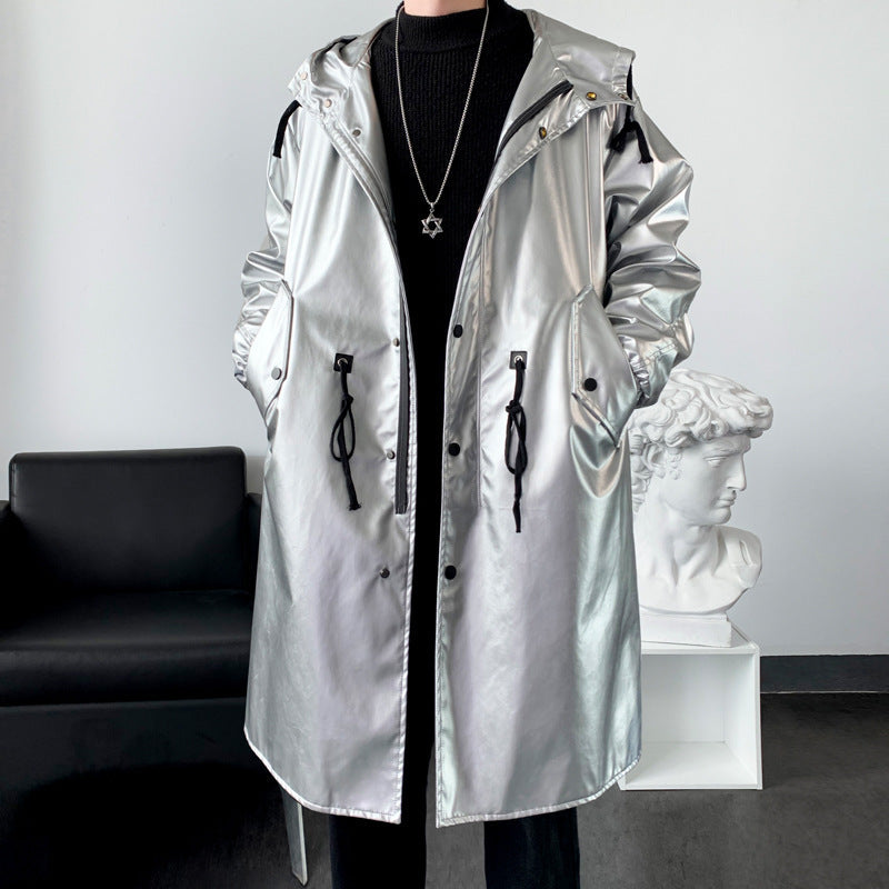 Mens Long Trench Coat Youth Mid-length Style