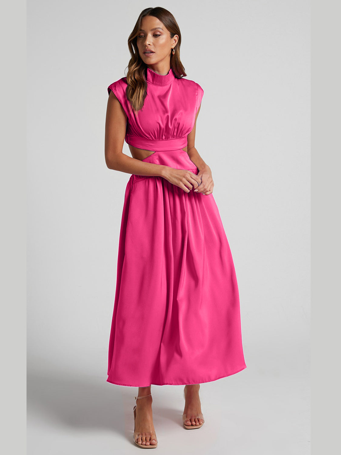 Modern Cutout Mock Neck Sleeveless Ruched Dress Elegant Dress For Women