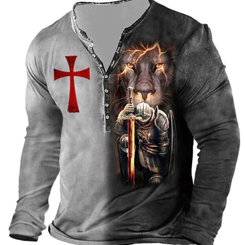 Men's Medieval Digital Print Long Sleeve T-shirt