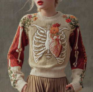 Womens Printed Crew-Neck Sweater Top