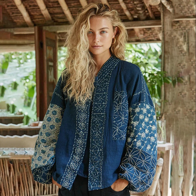 Ethnic-style Casual Linen Shawl With A Printed Shirt