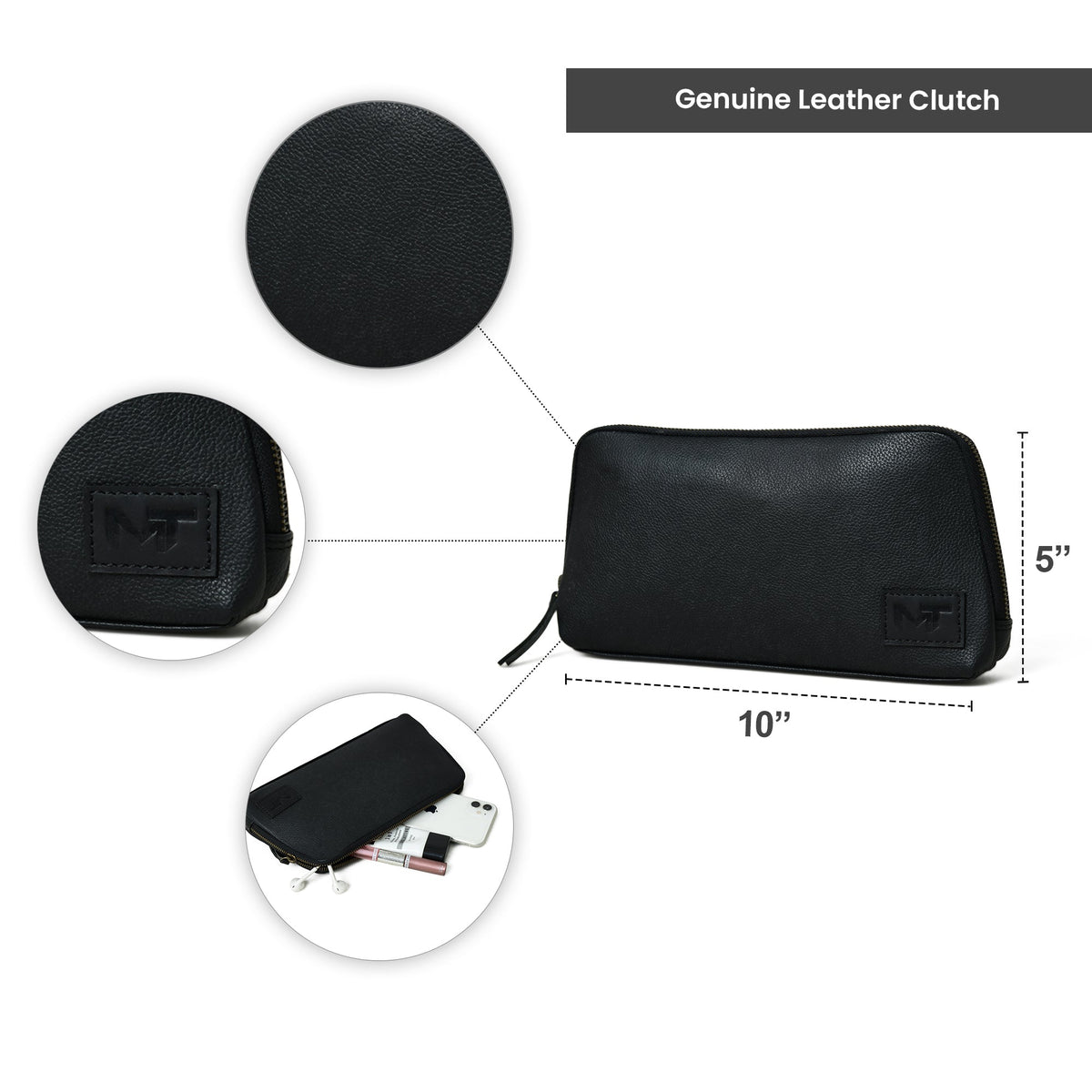 Pochette Classique en Cuir Noir