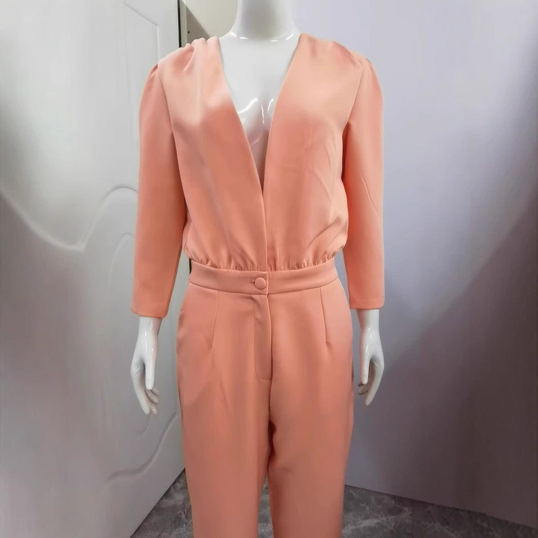 V-neck Waist-controlled Slimming Casual Jumpsuit