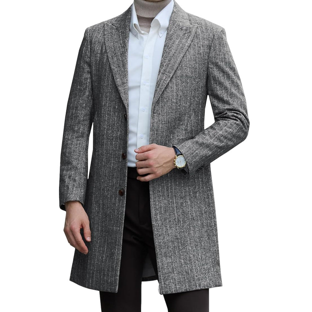 Mens Single-breasted Mid-length Wool Coat