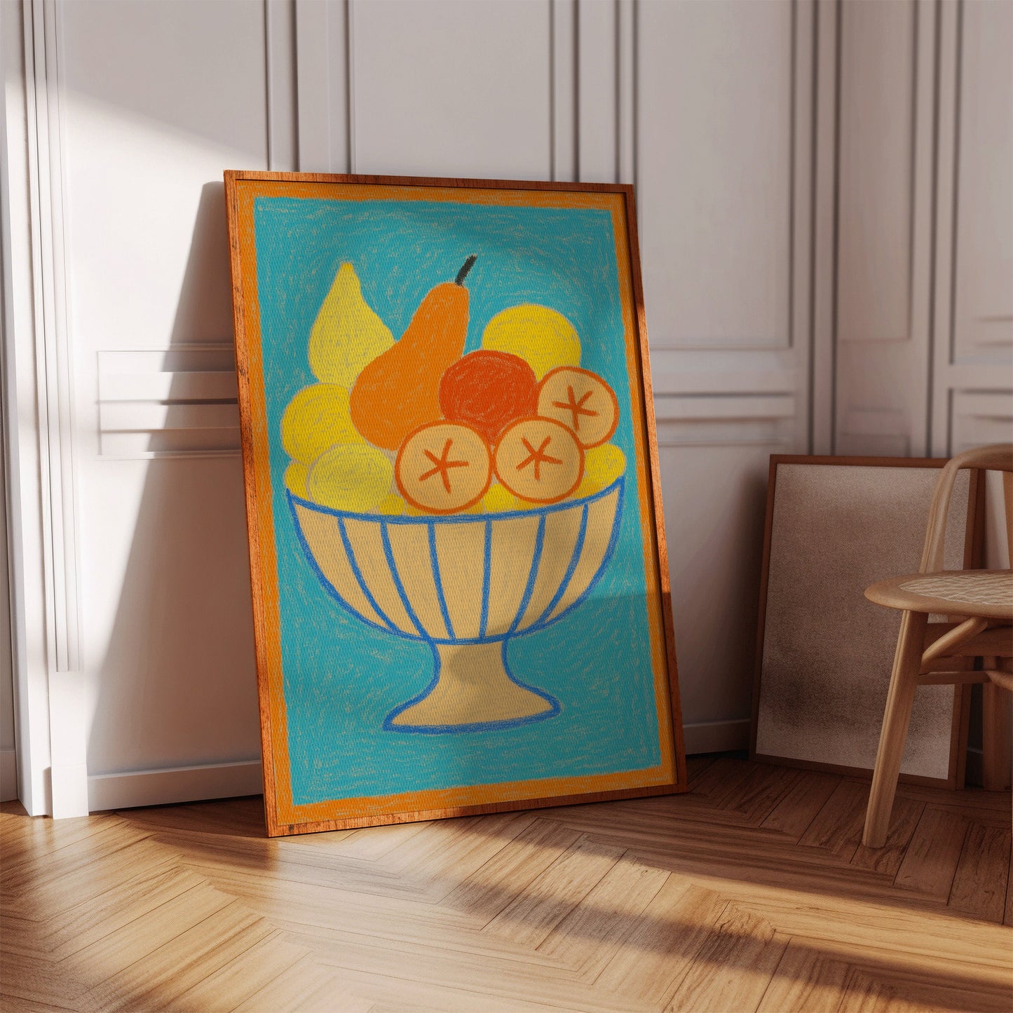 Sunny Fruit Bowl on Blue