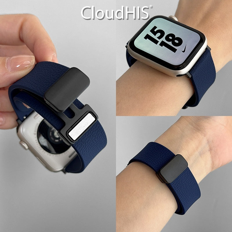 Lychee-pattern Silicone Magnetic Sports Watch Strap