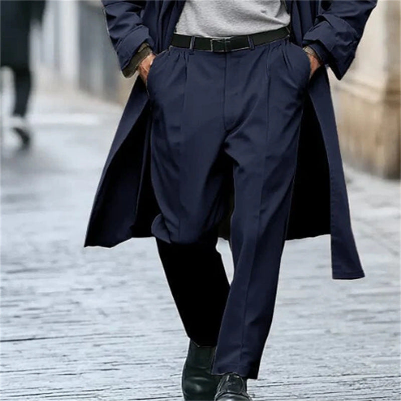 Mens Business Formal Solid-Color New-Style Outdoor Street-Style Straight-Leg Suit Trousers