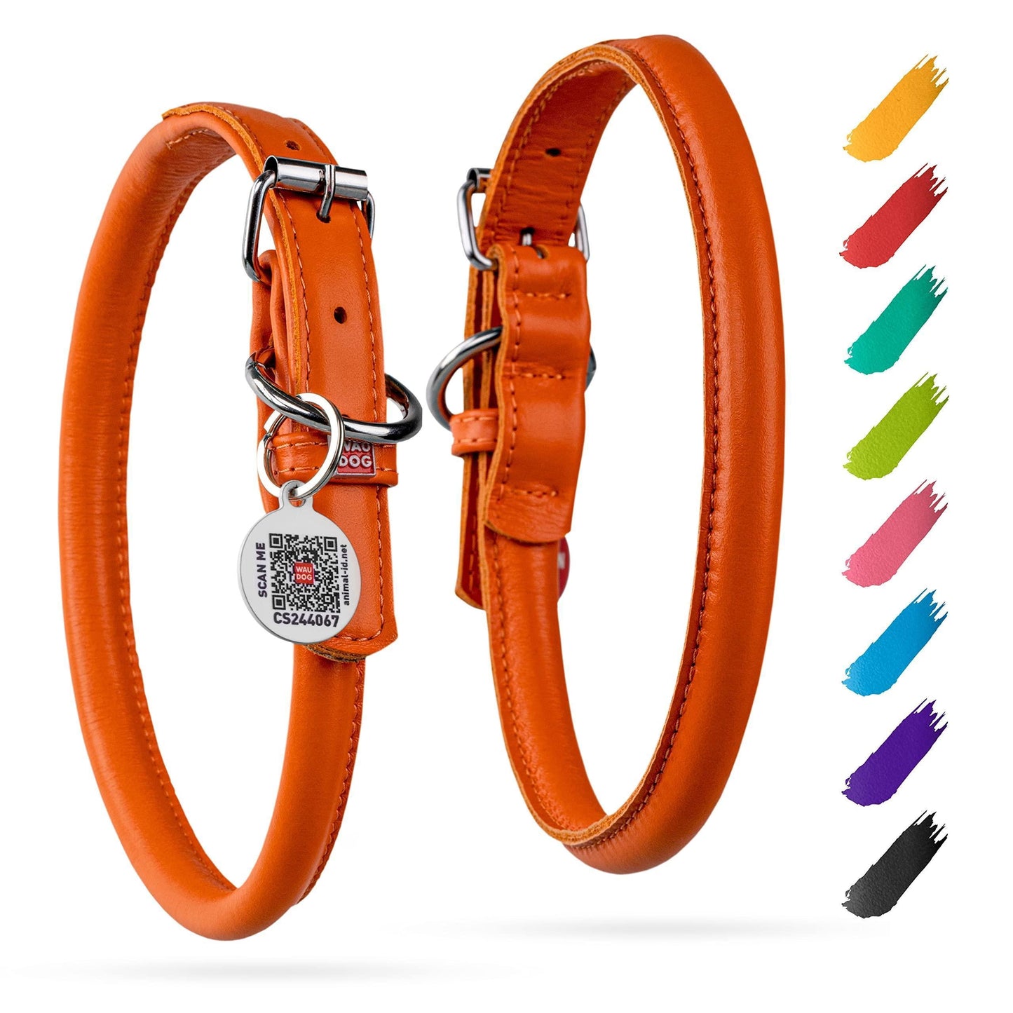 Orange Ultra Soft Rolled Leather Dog Collar for Small Dogs 1316 in Orange Soft Padded