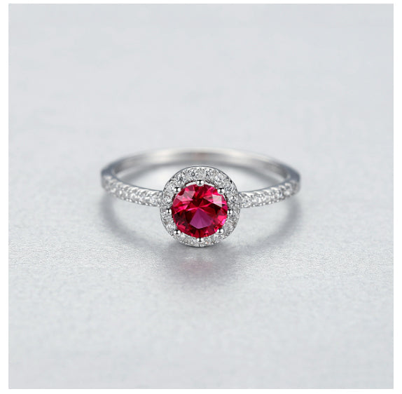 925 Silver Single-Row Diamond Ruby Ring For Women