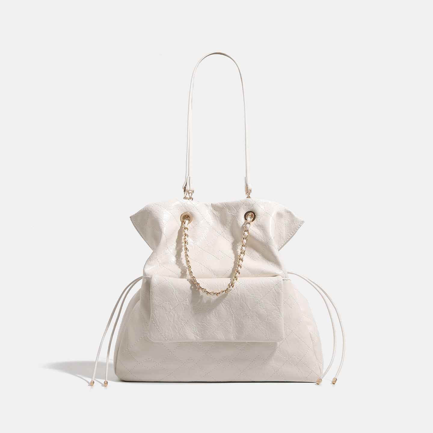 Preppy-style Oil-waxed Leather Quilted Chain Backpack For Women