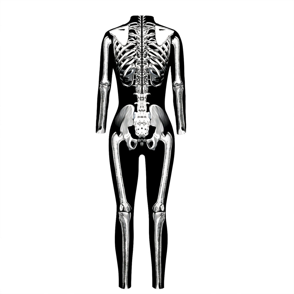 Skeleton Digital Women's Printed Wear Tight Long Sleeve Jumpsuit