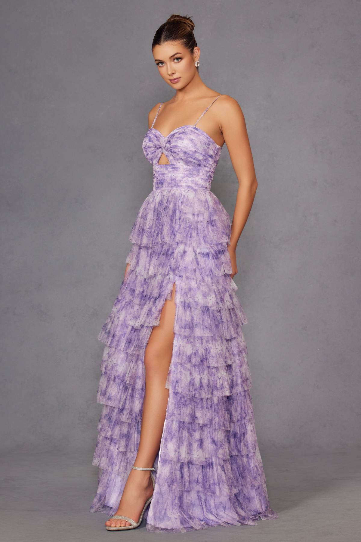 Juliet JT2508A Sweetheart Keyhole Neckline Ruffled Tier Skirt Gown