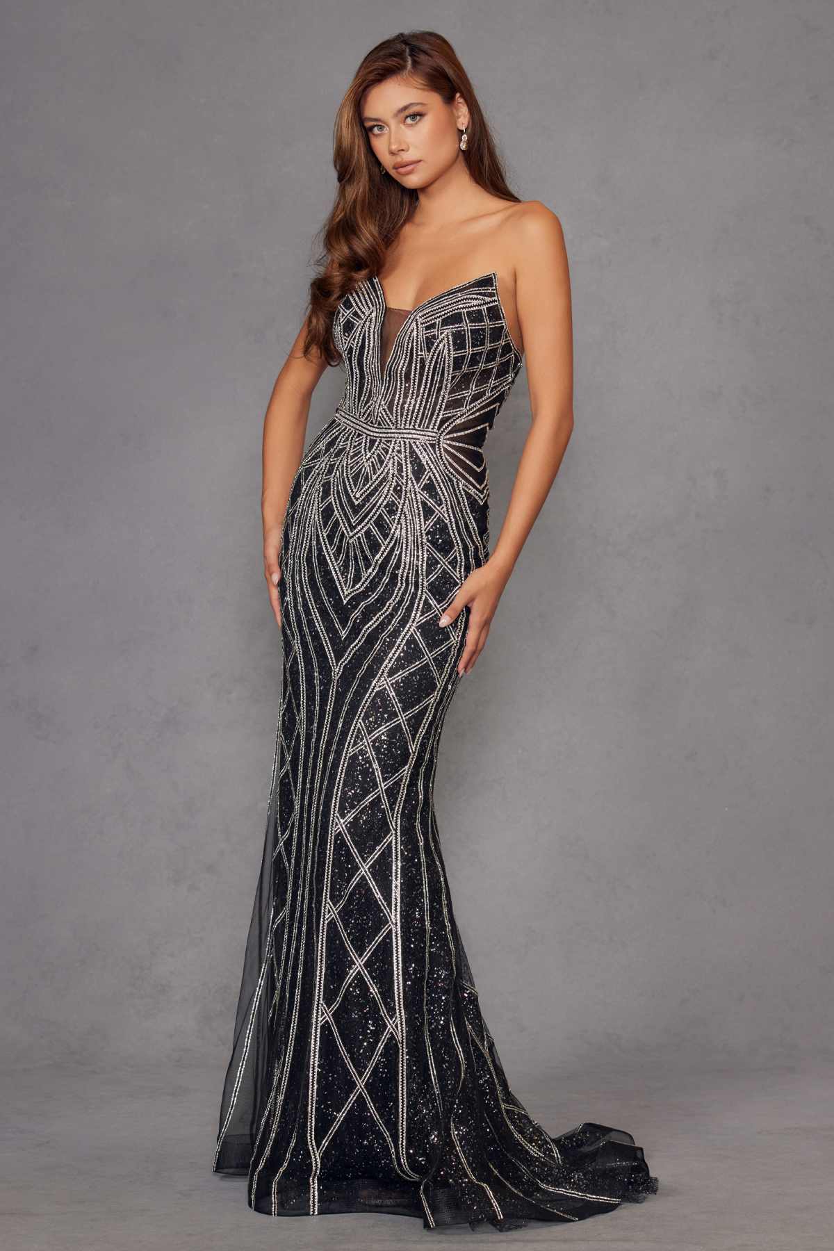 Juliet JT2525L Luxury High End Strapless Fitted Evening Gown