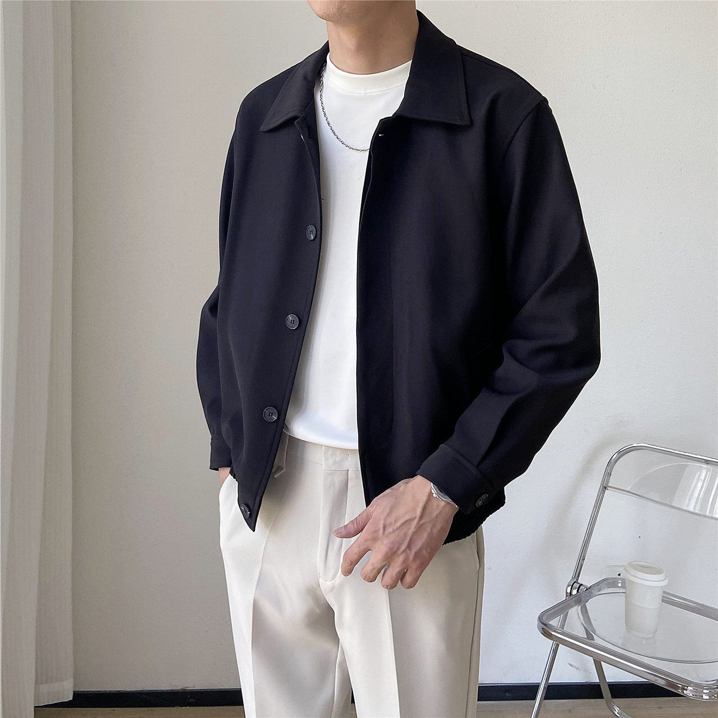 SpringAutumn Korean-style Mature Mens Clothing Loose-fitting Cropped Style