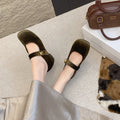 2026 Fall New Arrival Women's Vintage Suede Mary Janes Low Vamp Casual Soft Sole Versatile Flats Velcro Strap Flat Shoes