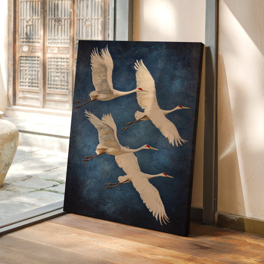 Graceful Flight – Vintage Crane Wall Art, Elegant Nature-Inspired Home Decor