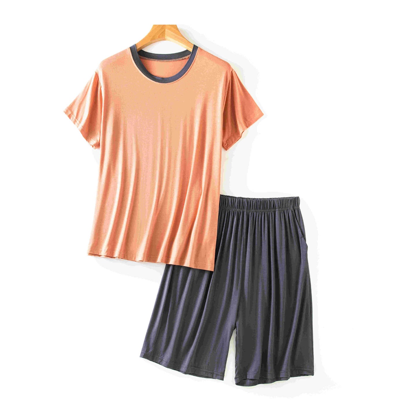Modal Men's Round Neck Short Sleeve Suit Summer Casual