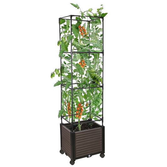 62.99IN Hochbeet-Pflanzkasten mit Spalier Rädern Selbstbewässernder vertikaler Hochbeet-Pflanzkasten Krater für Kletterpflanzen Gemüse Ranken Blumen