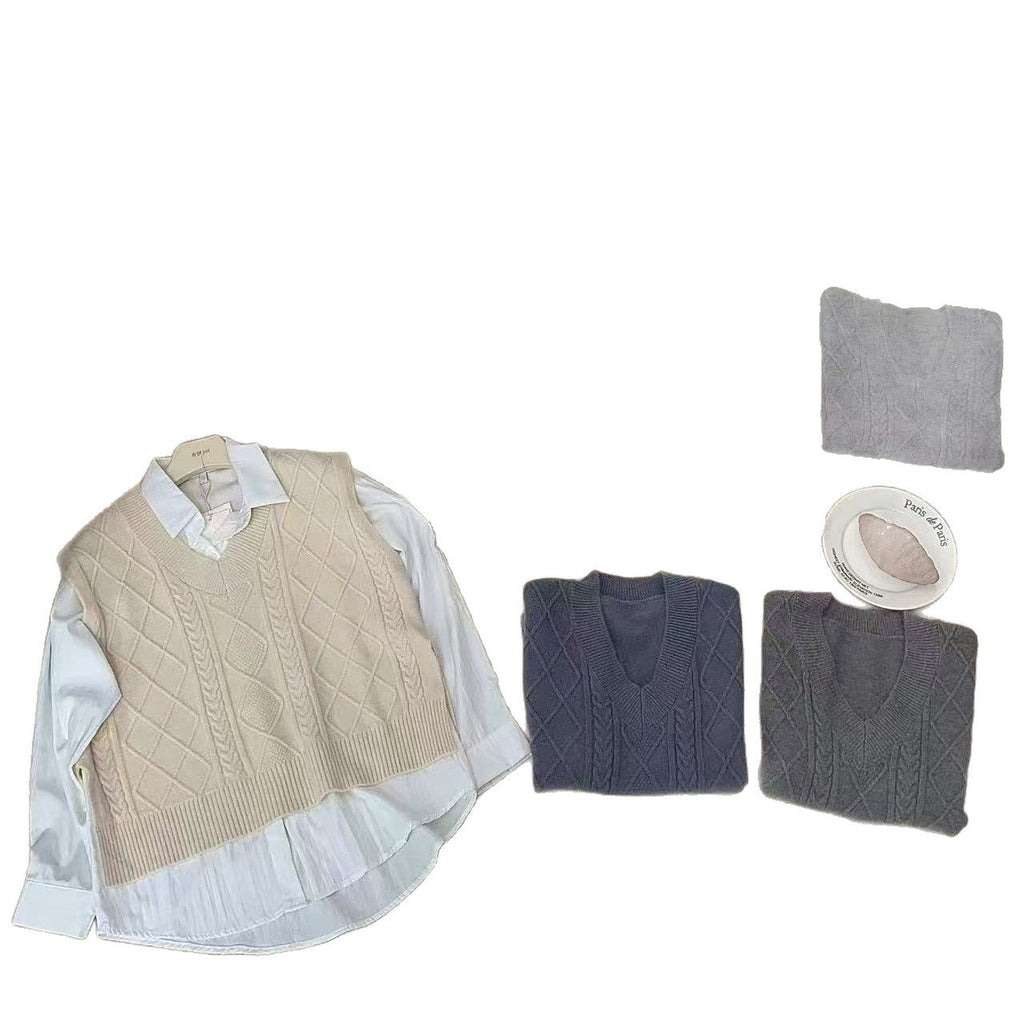 V-neck Knitted Casual Academic Style Women's Fashion Vest