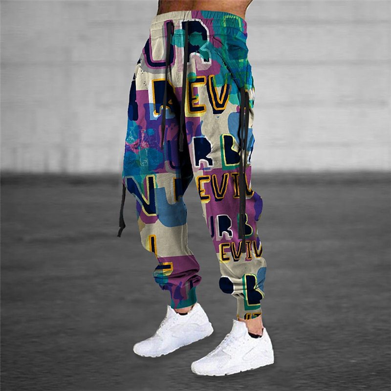 Drawstring Elastic Waist Retro Harem Pants With 3D Animal Print Mens Athletic Trousers