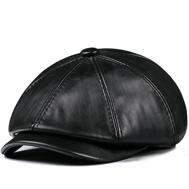 Mens Vintage Beret Leather Octagonal Cap
