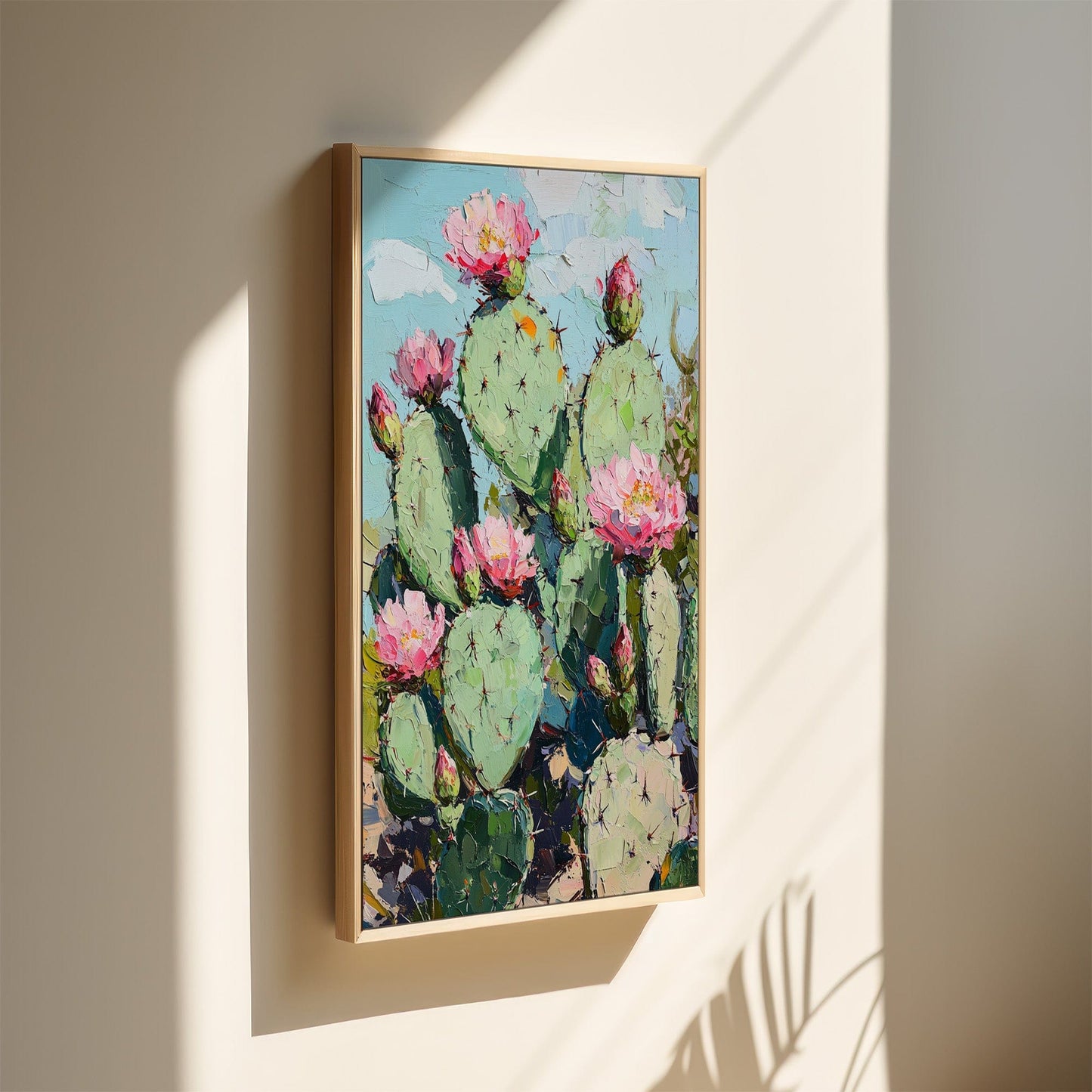 Blühende Feigenkakteen – Lebendige Kaktusblüten-Wandkunst
