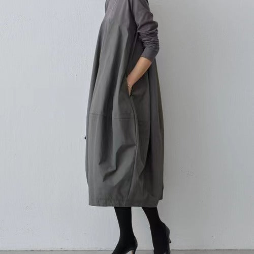 Women's Round-Neck Long-Sleeve Patchwork Maxi Dress