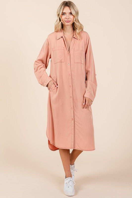 Button Down Long Sleeve Shirt Dress For Women – Casual, Timeless and Versatile Classic Shirt Dress for Year-Round Wear