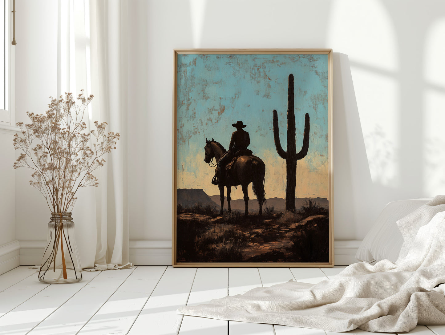Cavalier et Saguaro au crépuscule