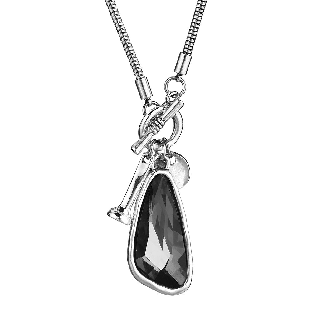 OT Toggle Multi Charm Smoky Teardrop Zircon Snake Sweater Chain, Minimal Cool Long Necklace For European Spanish Women