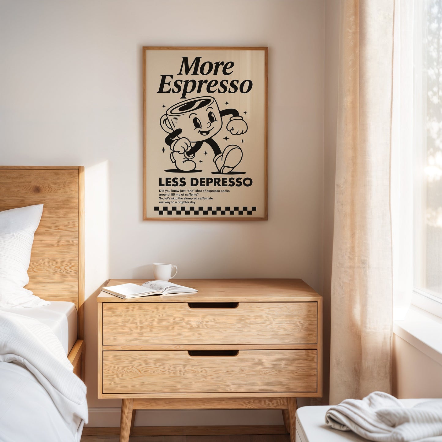 More Espresso, Less Depresso – Vintage Kaffee Poster Kunstdruck