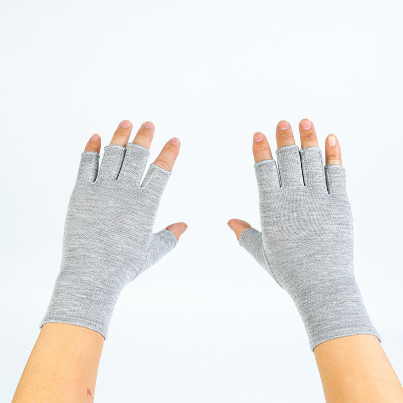 Light Gray Bamboo Fiber Half-finger Compression Gloves