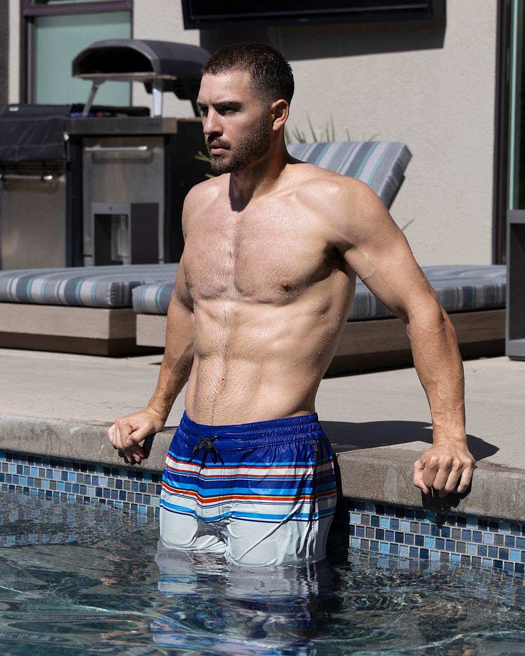 Swim Shorts Navy White Horizontal Stripes