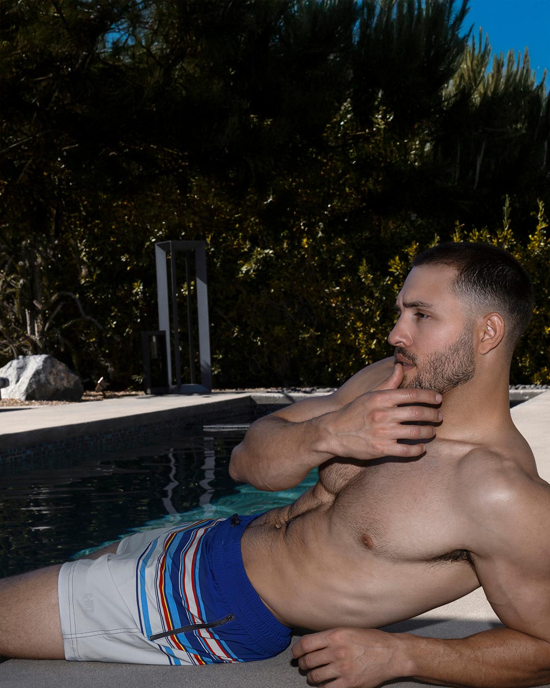 Swim Shorts Navy White Horizontal Stripes