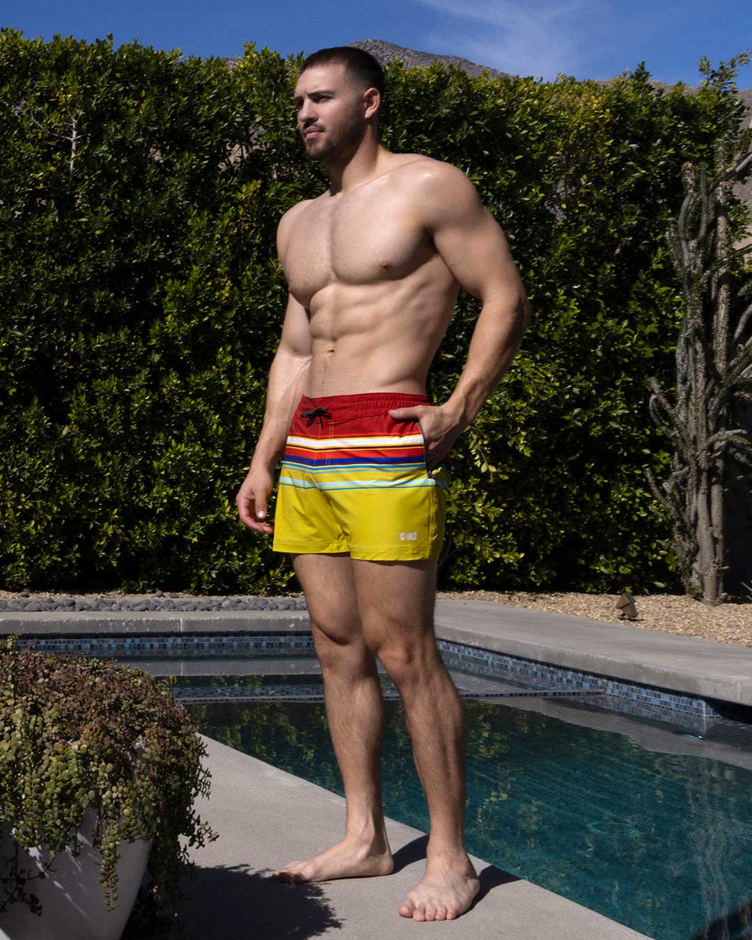 Swim Shorts Red Yellow Horizontal Stripes