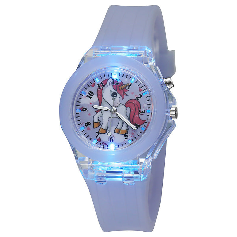 Unicorn Luminous Silicone Quartz Watch For Primary School Kids And Children