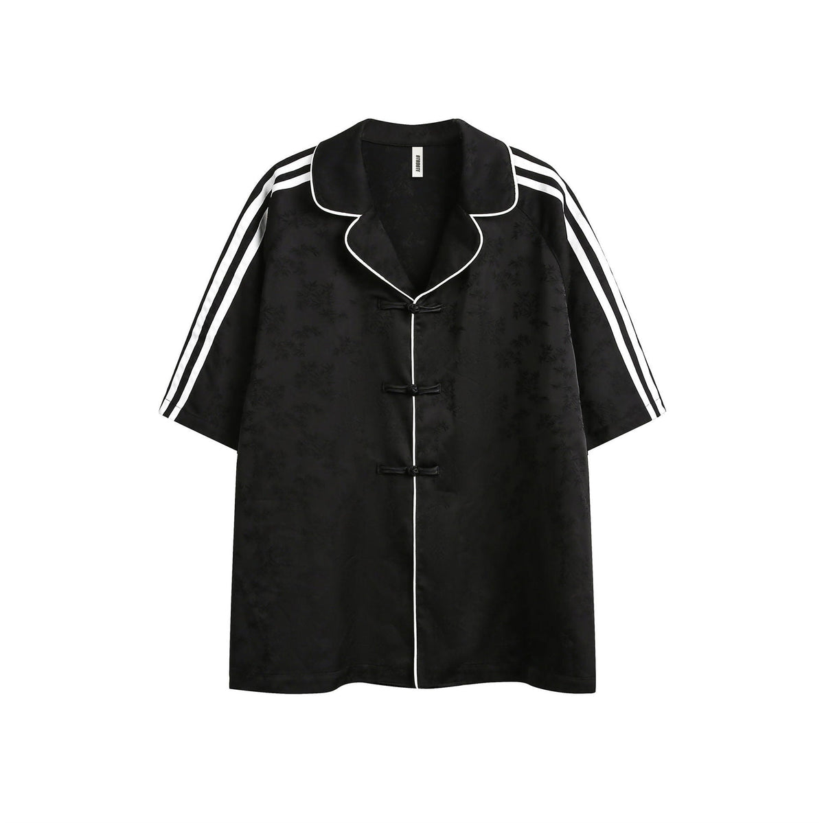 Striped Black Short Sleeve Turn-down Collar Shirt
