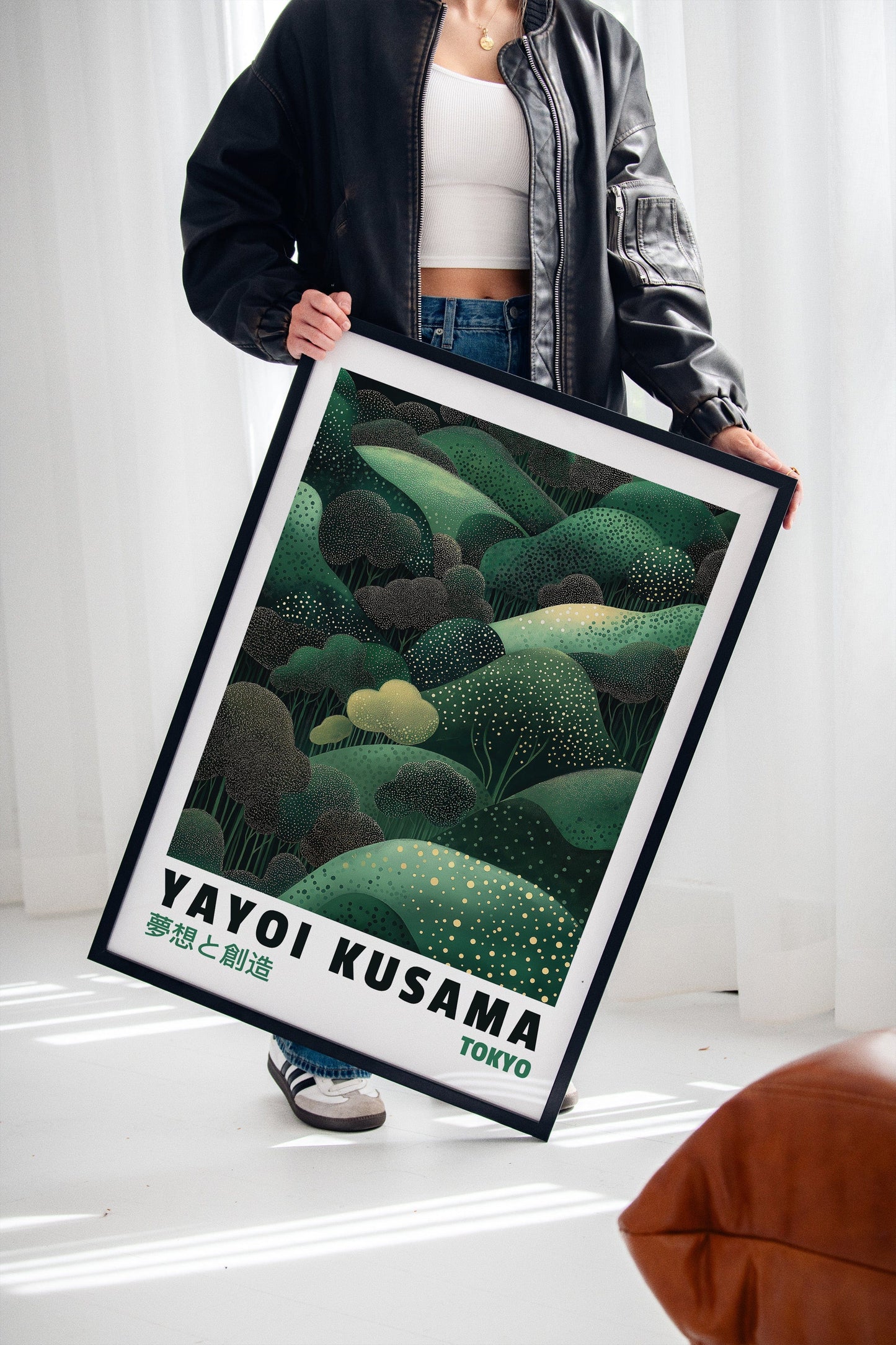 Paysage onirique vert abstrait – Forêt inspirée de Kusama