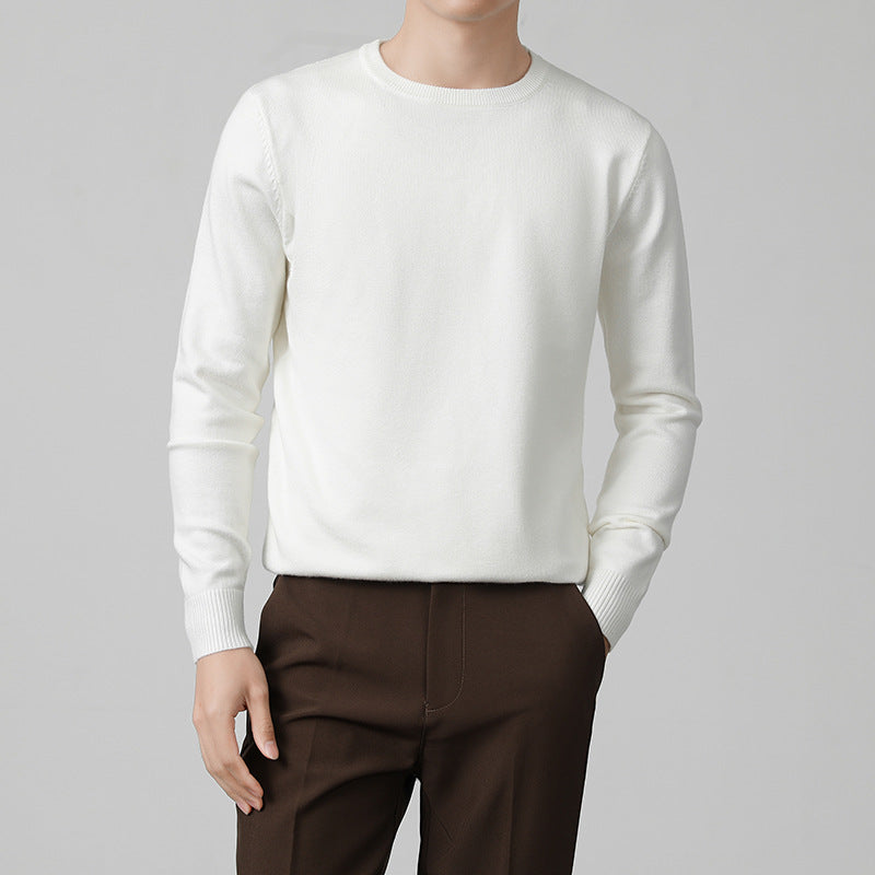 Mens Thickened White Knit Bottoming Sweater