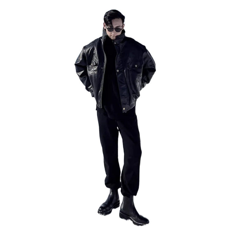 Jacket Leather Coat Autumn And Winter Men's Coat Trendy Handsome Fleece Thickened Pilot Motorcycle Plus Size