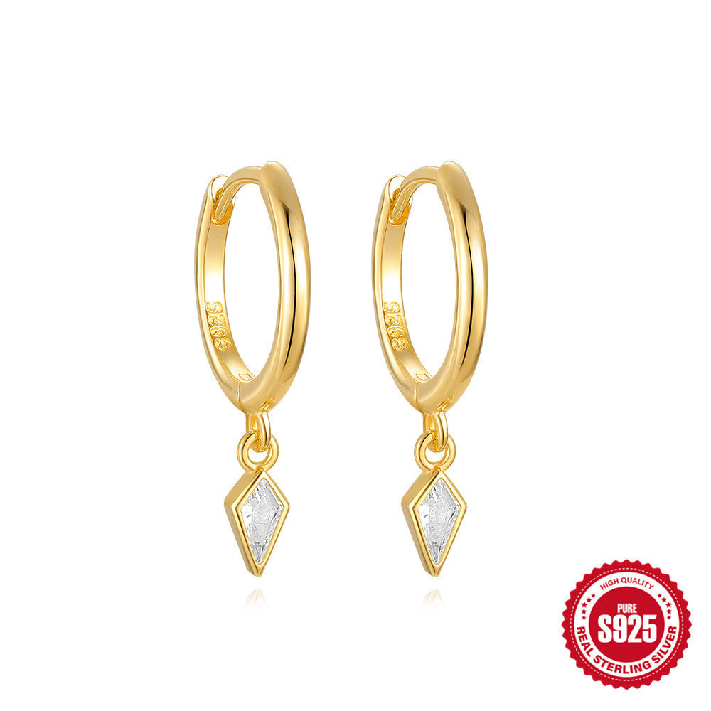 S925 Sterling Silver Kite-Shape Stone Earrings