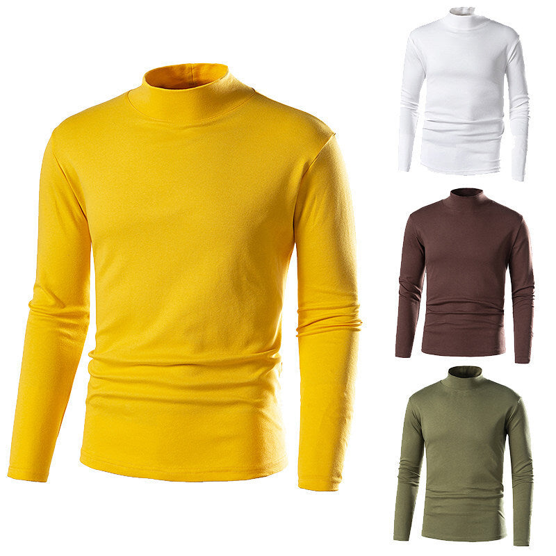 Mens Stylish Turtleneck Versatile And Slim-fit With Long Sleeves
