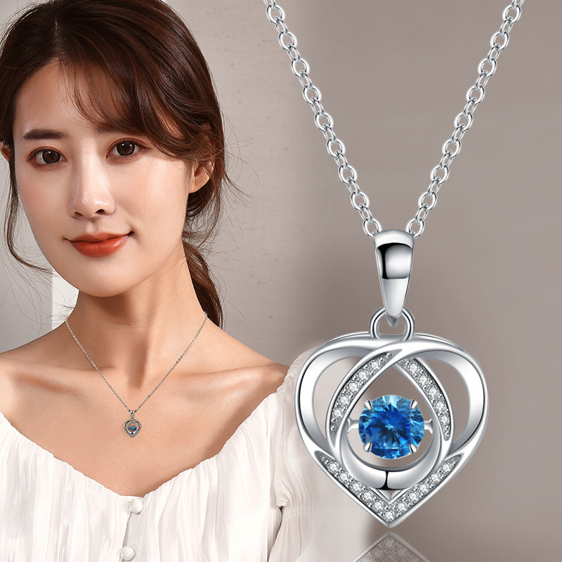 Dainty Heart Pendant Collarbone Chain For Women, Hollow Blue Zircon Long Sweater Necklace, Elegant Minimal Fashion Jewelry