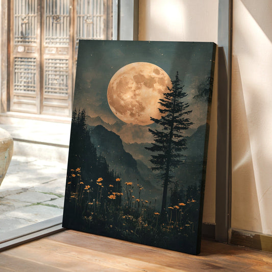 Toile murale Paysage de montagne serein : Forêt de la lune des récoltes