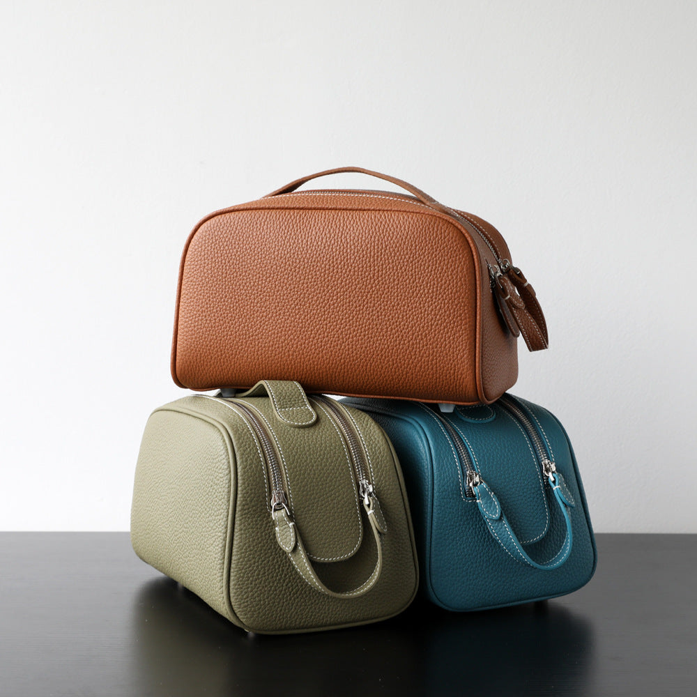 New Arrival Genuine Leather Portable Travel Toiletry Bag, Womens Cosmetic Case