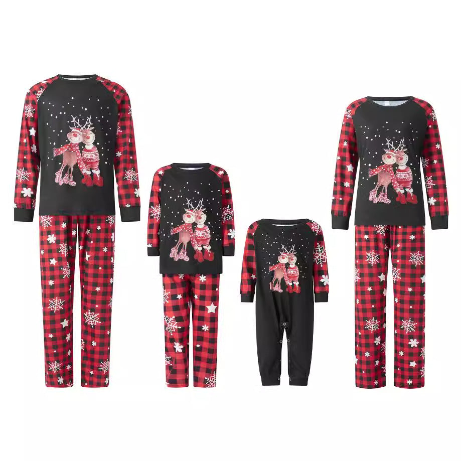 Family Checkered Antlers Christmas Long Sleeve Pajama Set