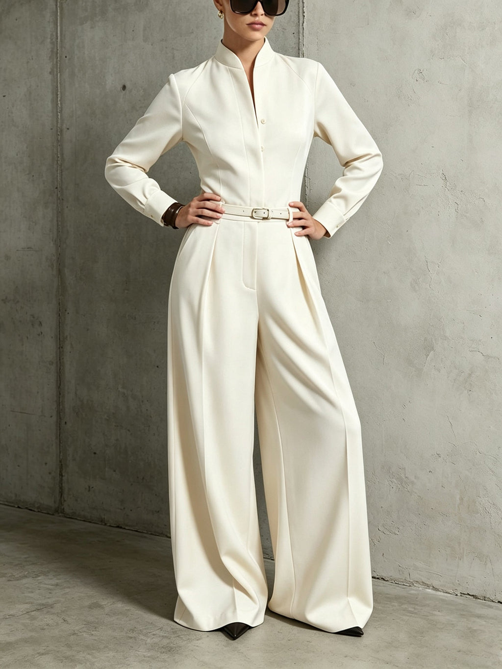 Women's Stand-Collar Long-Sleeve Wide-Leg Jumpsuit