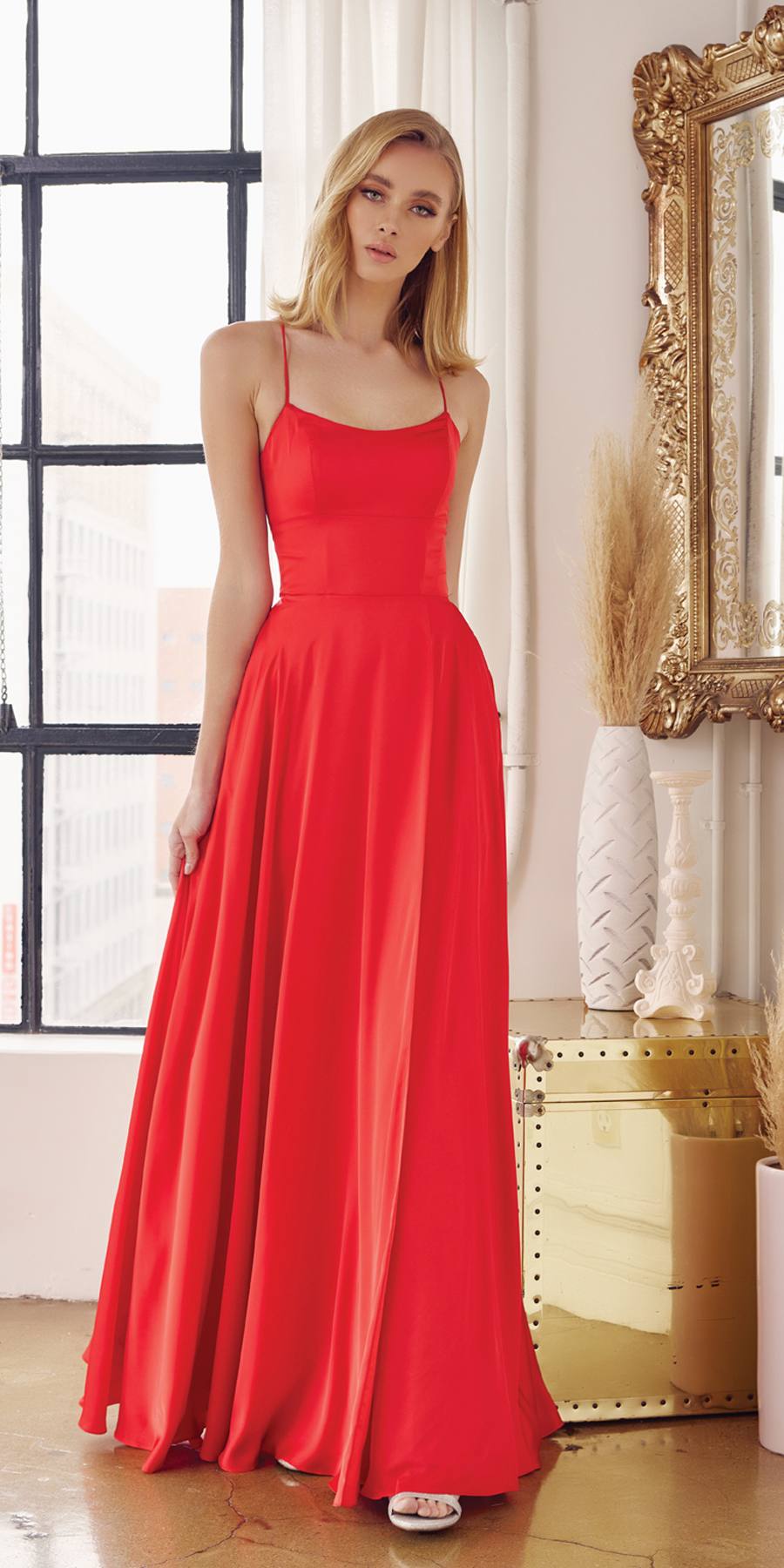Juliet 278 Formal A-Line Satin Gown with Side Pockets